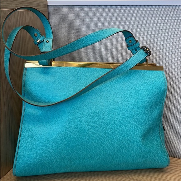 Vintage Teal Versace La Greca Handbag - Picture 2 of 12